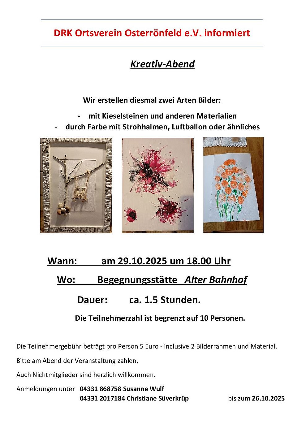 Einladung zum Kreativabend am 29.10.25 um 18 Uhr